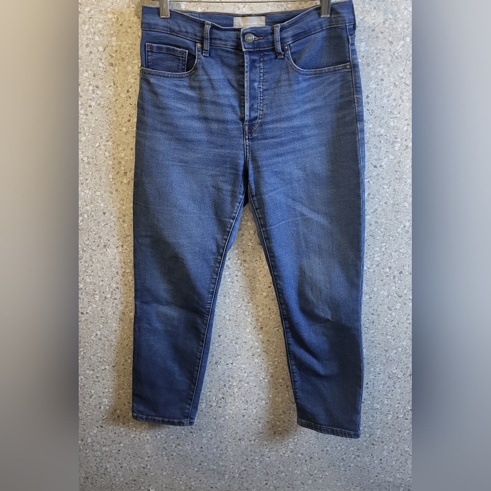 Everlane Cheeky High Rise,Slim Straight, Button Fly, Womens Jeans, Blue Size 28
